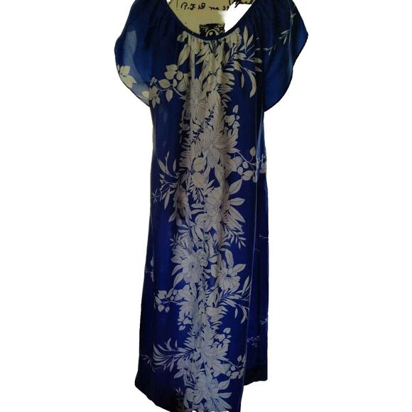 Vintage Hilo Hattie Hawaiian Dress Women’s Maxi VTG XL Blue Floral Style #613 - Picture 4 of 12